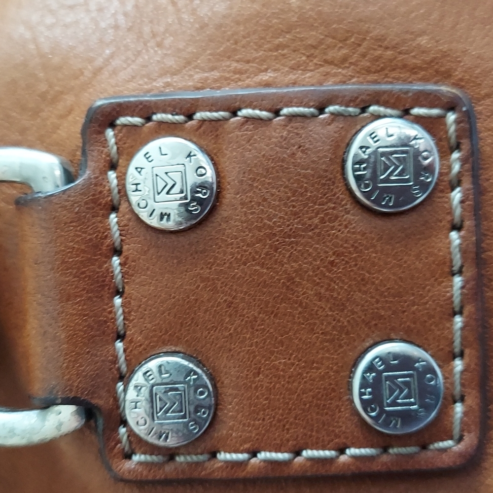 Michael Kors Cognac Astor Leather Stud-Accent Satchel Large - Picture 6 of 16